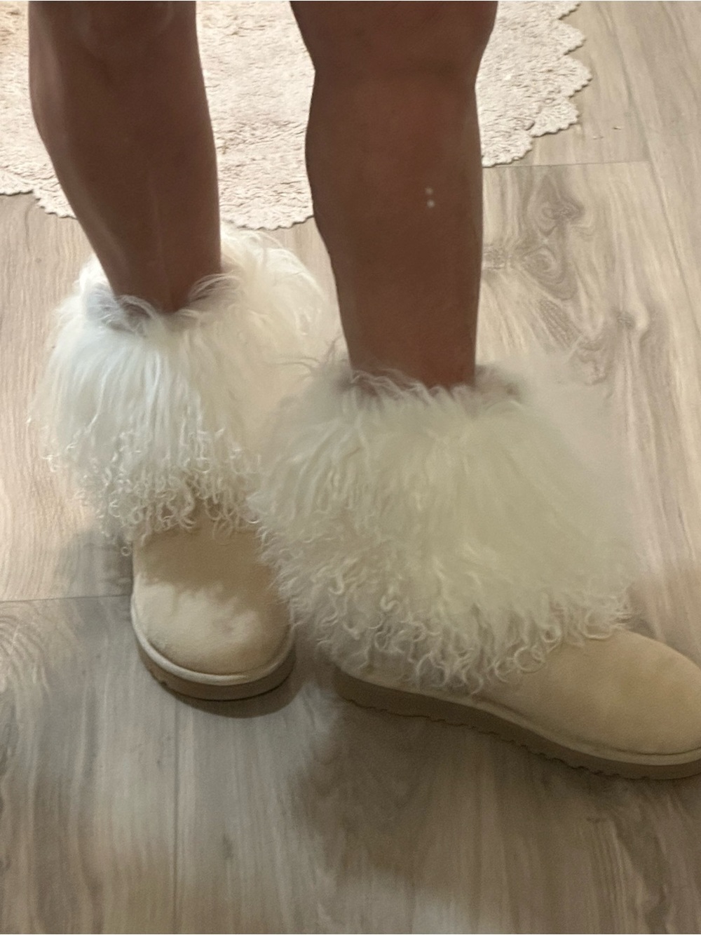 UGG White Faux Fur and Tan Suede Ankle Booties - Picture 7 of 7